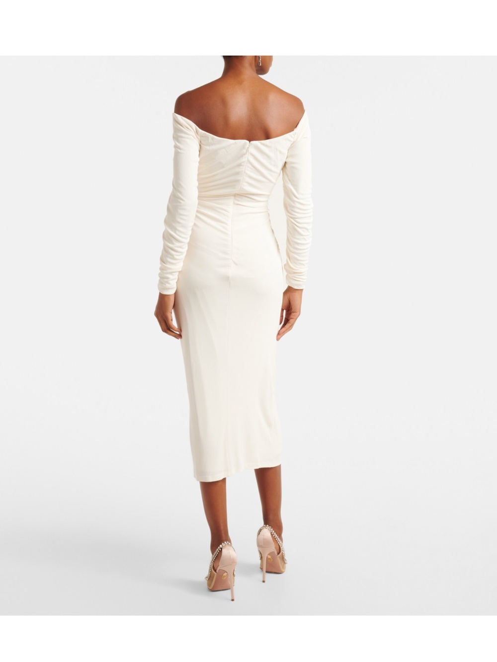 Carolina Herrera White One-Shoulder Ruched V-Neck Midi Dress XS - Picture 9 of 11